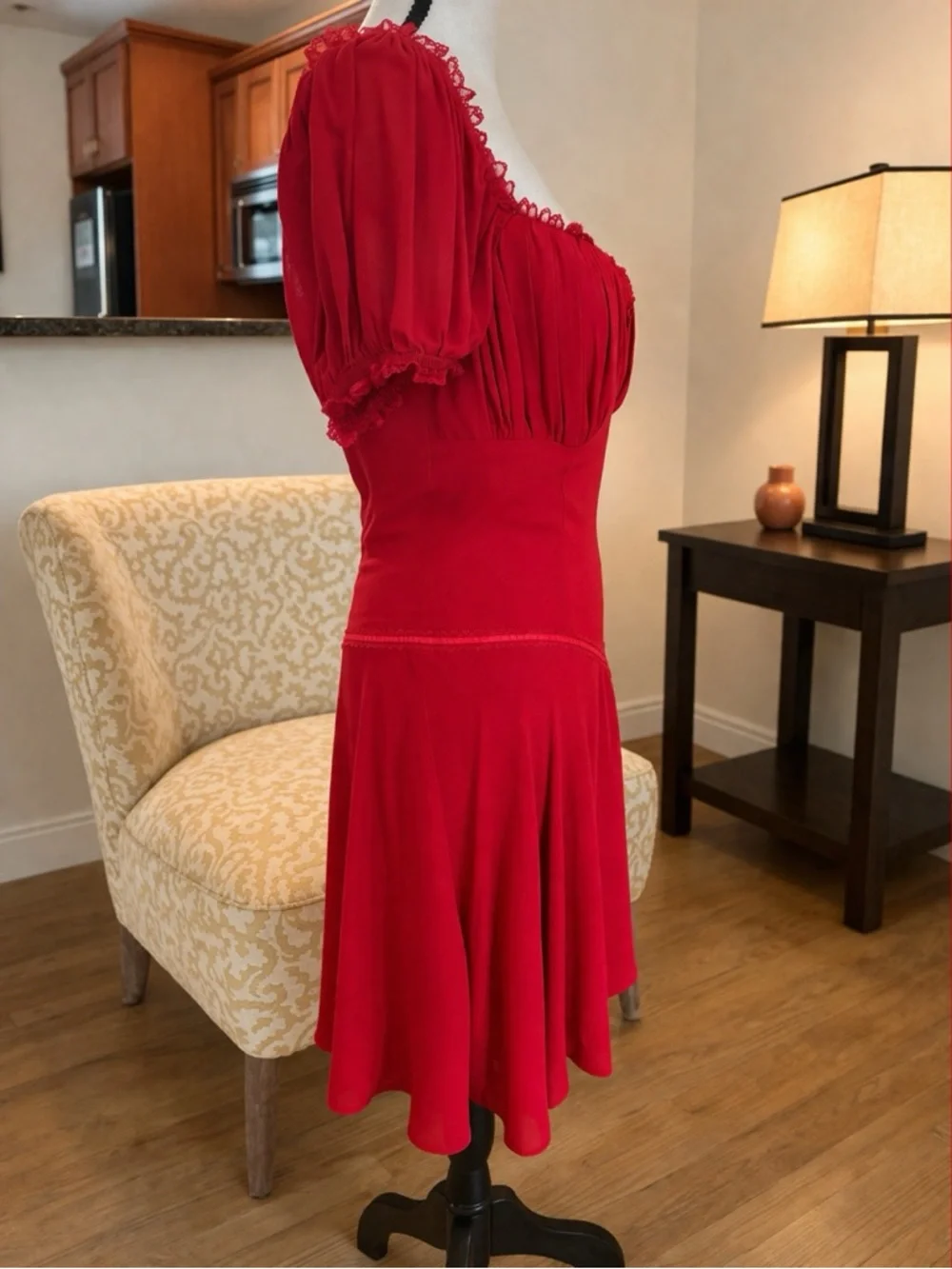 Reformation Ondine Red Puff Sleeve Sweetheart‎ Mini Dress Fit & Flare Size 10